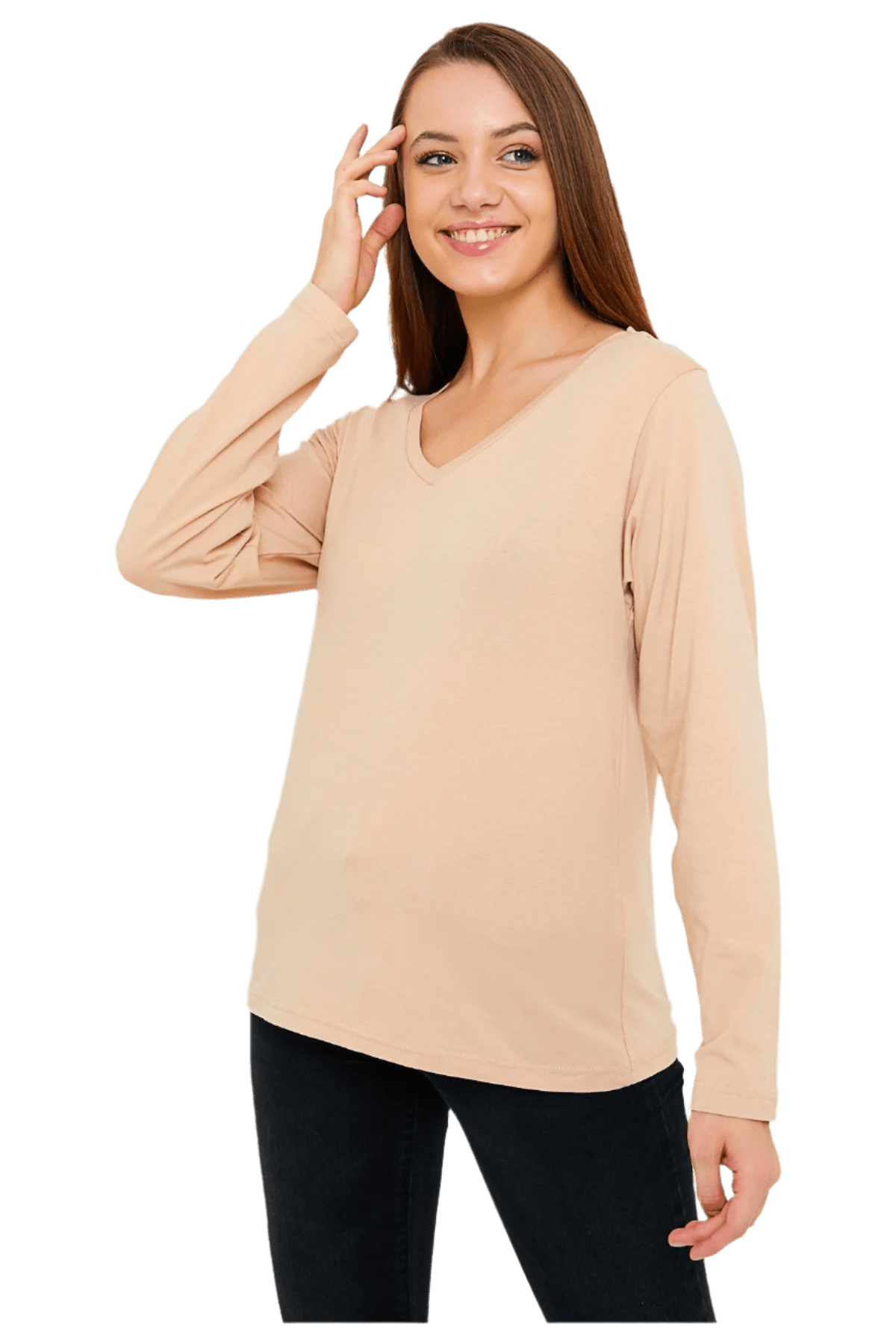 Women's Long Sleeve V-Neck Shirts - in All Natural, Colorful Pima Cotton, Turkish Cotton Long-Sleeve Shirts - Great for Layering under Sweaters and Scrubs - Wear Sierra