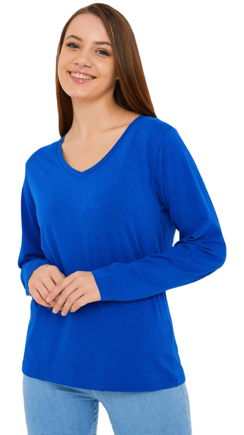 Women's Long Sleeve V-Neck Shirts - in All Natural, Colorful Pima Cotton, Turkish Cotton Long-Sleeve Shirts - Great for Layering under Sweaters and Scrubs - Wear Sierra