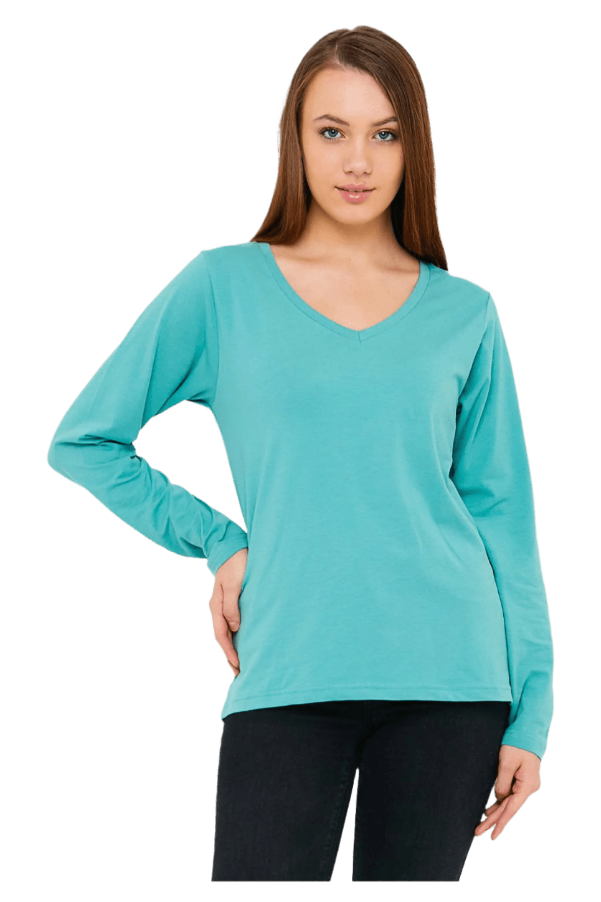 Women's Long Sleeve V-Neck Shirts - in All Natural, Colorful Pima Cotton, Turkish Cotton Long-Sleeve Shirts - Great for Layering under Sweaters and Scrubs - Wear Sierra
