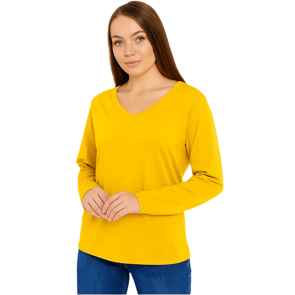 Women's Long Sleeve V-Neck Shirts - in All Natural, Colorful Pima Cotton, Turkish Cotton Long-Sleeve Shirts - Great for Layering under Sweaters and Scrubs - Wear Sierra