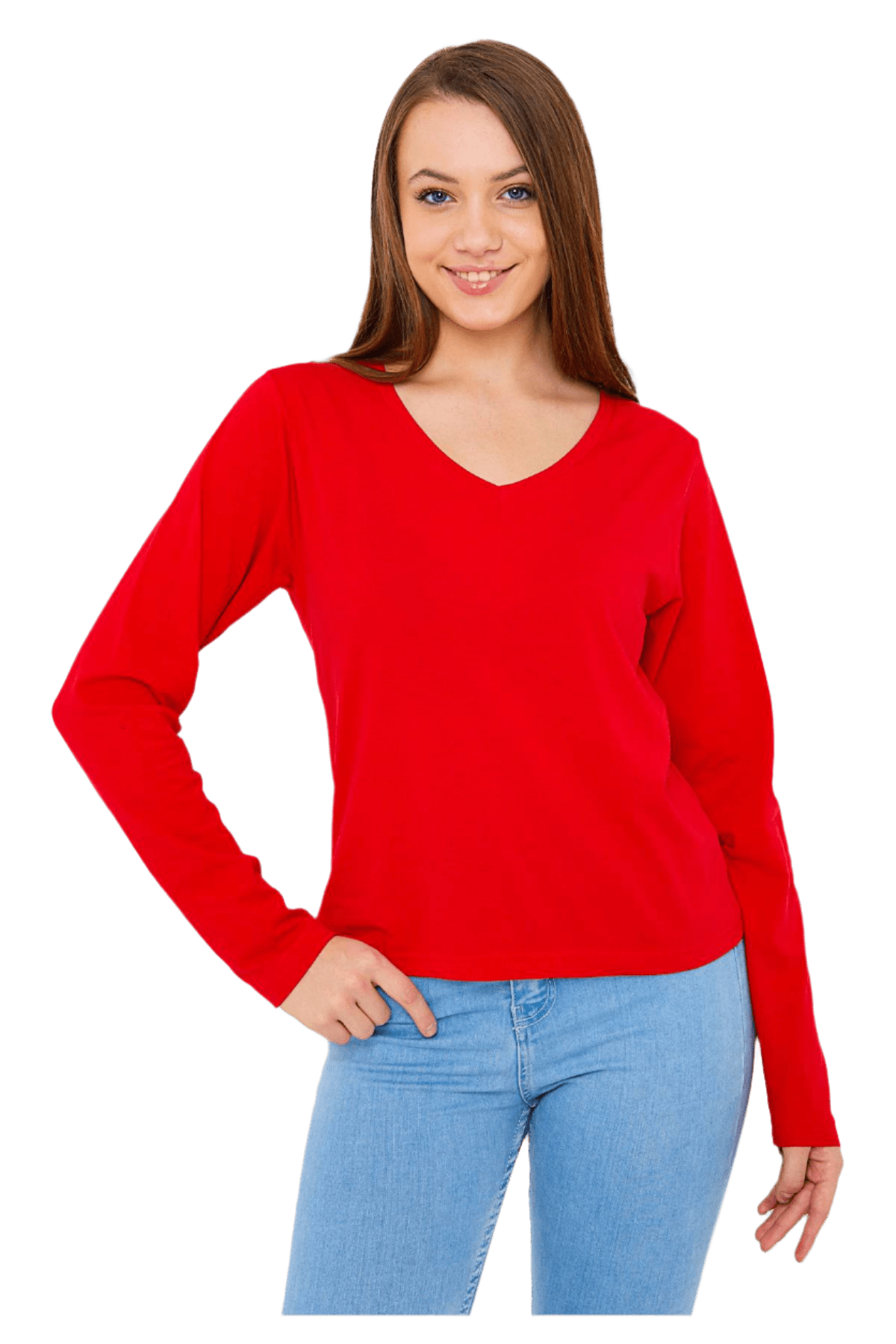 Women's Long Sleeve V-Neck Shirts - in All Natural, Colorful Pima Cotton, Turkish Cotton Long-Sleeve Shirts - Great for Layering under Sweaters and Scrubs - Wear Sierra