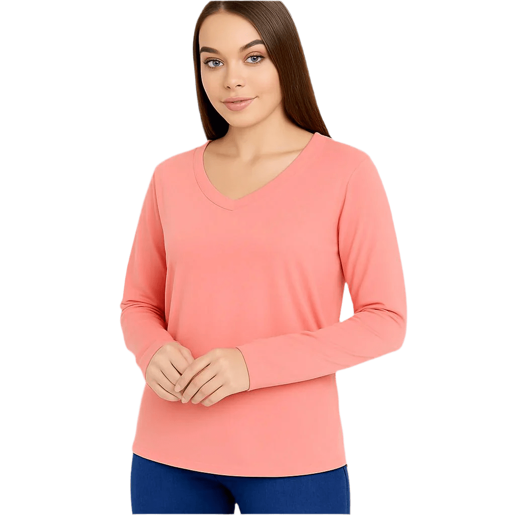 Women's Long Sleeve V-Neck Shirts - in All Natural, Colorful Pima Cotton, Turkish Cotton Long-Sleeve Shirts - Great for Layering under Sweaters and Scrubs - Wear Sierra
