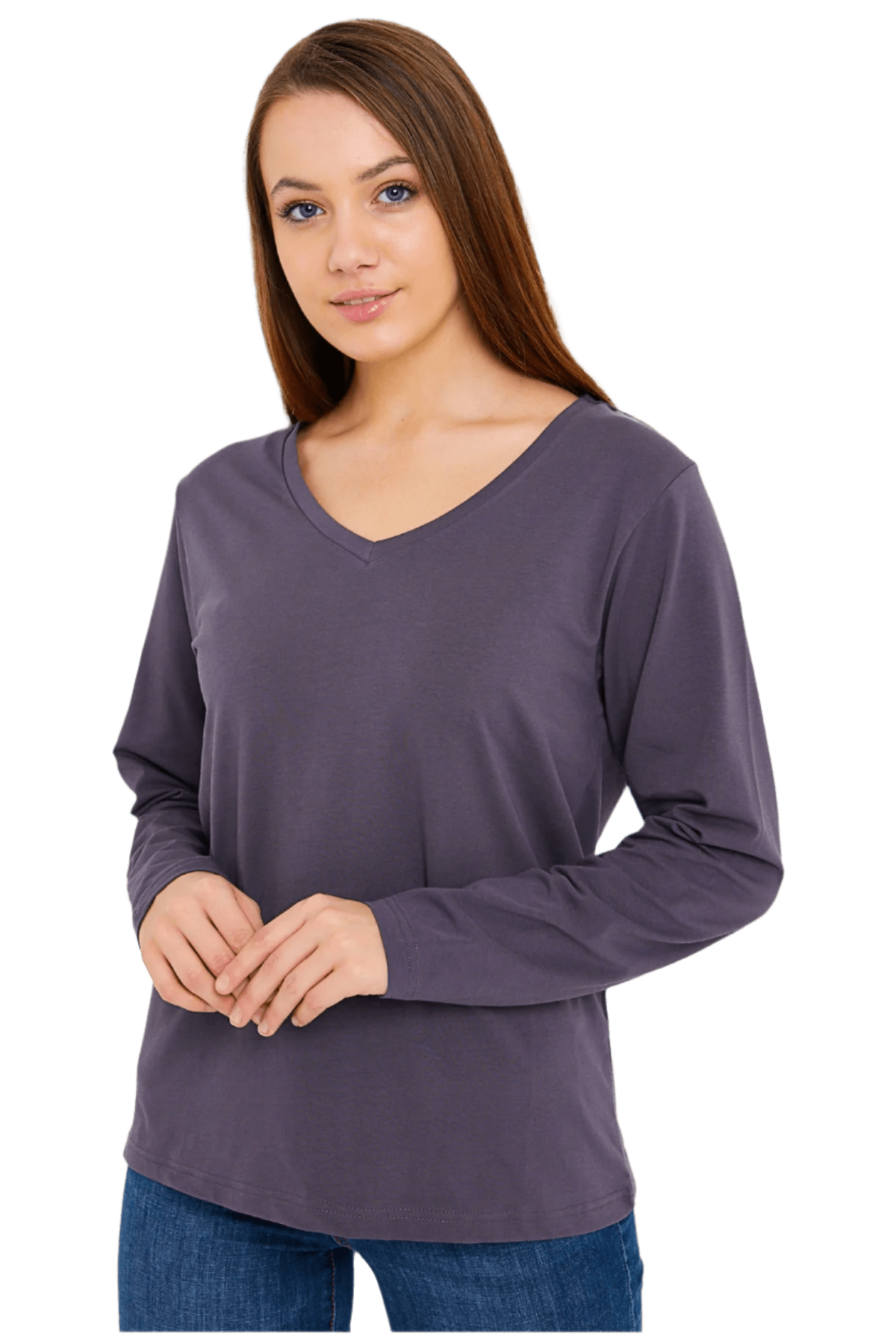 Women's Long Sleeve V-Neck Shirts - in All Natural, Colorful Pima Cotton, Turkish Cotton Long-Sleeve Shirts - Great for Layering under Sweaters and Scrubs - Wear Sierra