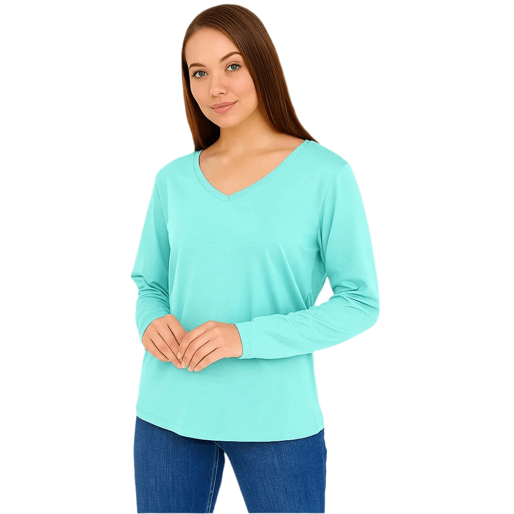 Women's Long Sleeve V-Neck Shirts - in All Natural, Colorful Pima Cotton, Turkish Cotton Long-Sleeve Shirts - Great for Layering under Sweaters and Scrubs - Wear Sierra