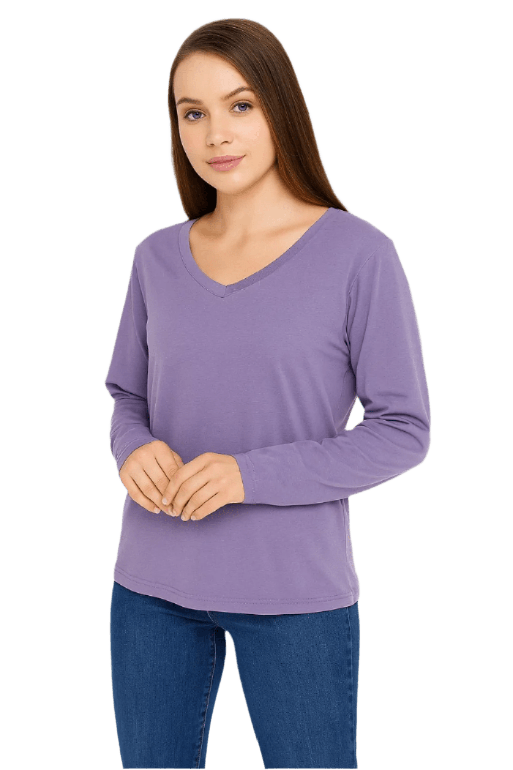 Women's Long Sleeve V-Neck Shirts - in All Natural, Colorful Pima Cotton, Turkish Cotton Long-Sleeve Shirts - Great for Layering under Sweaters and Scrubs - Wear Sierra