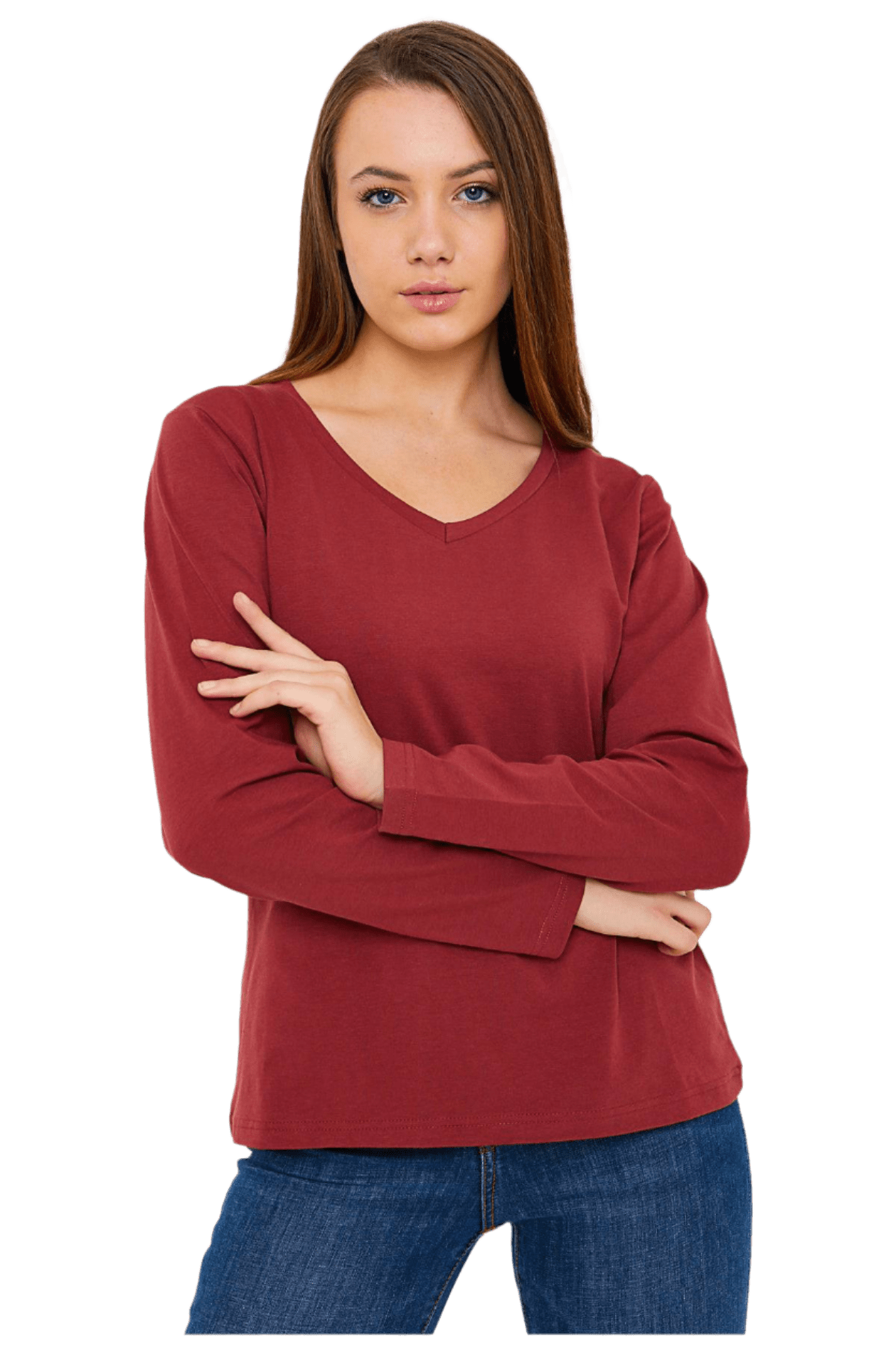 Women's Long Sleeve V-Neck Shirts - in All Natural, Colorful Pima Cotton, Turkish Cotton Long-Sleeve Shirts - Great for Layering under Sweaters and Scrubs - Wear Sierra