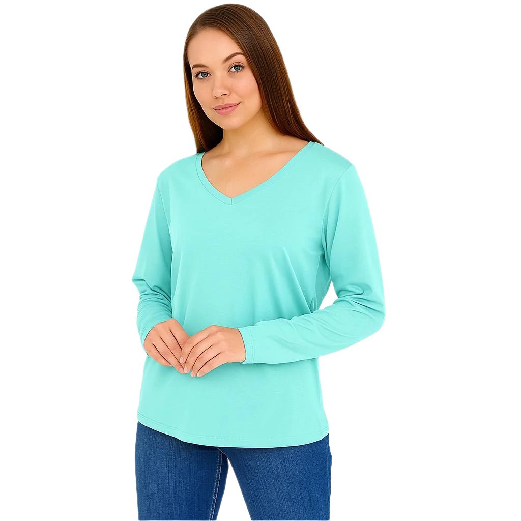 Women's Long Sleeve V-Neck Shirts - in All Natural, Colorful Pima Cotton, Turkish Cotton Long-Sleeve Shirts - Great for Layering under Sweaters and Scrubs - Wear Sierra