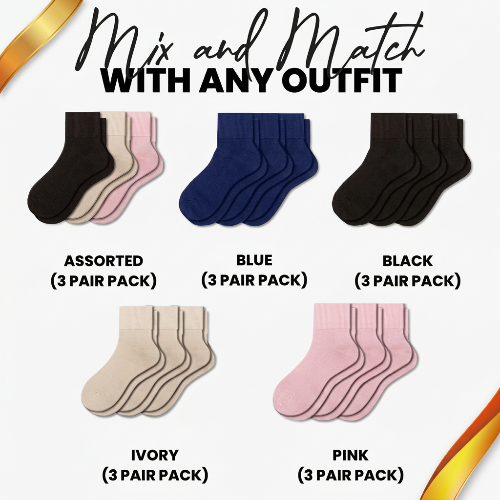 Women's Organic Cotton Turn Cuff Seamless Toe Socks - 3 Pair Packs - Wear Sierra