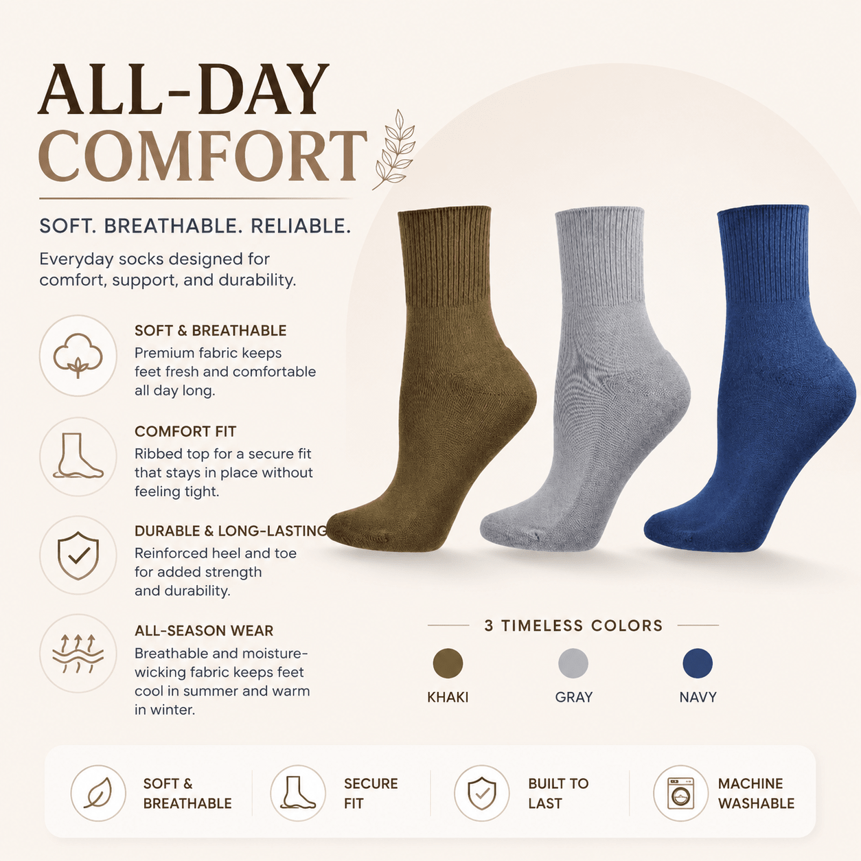 Women's Quarter Athletic Socks – Premium Combed Cotton with Cushioned Sole, Reinforced Toe & Heel - Wear Sierra