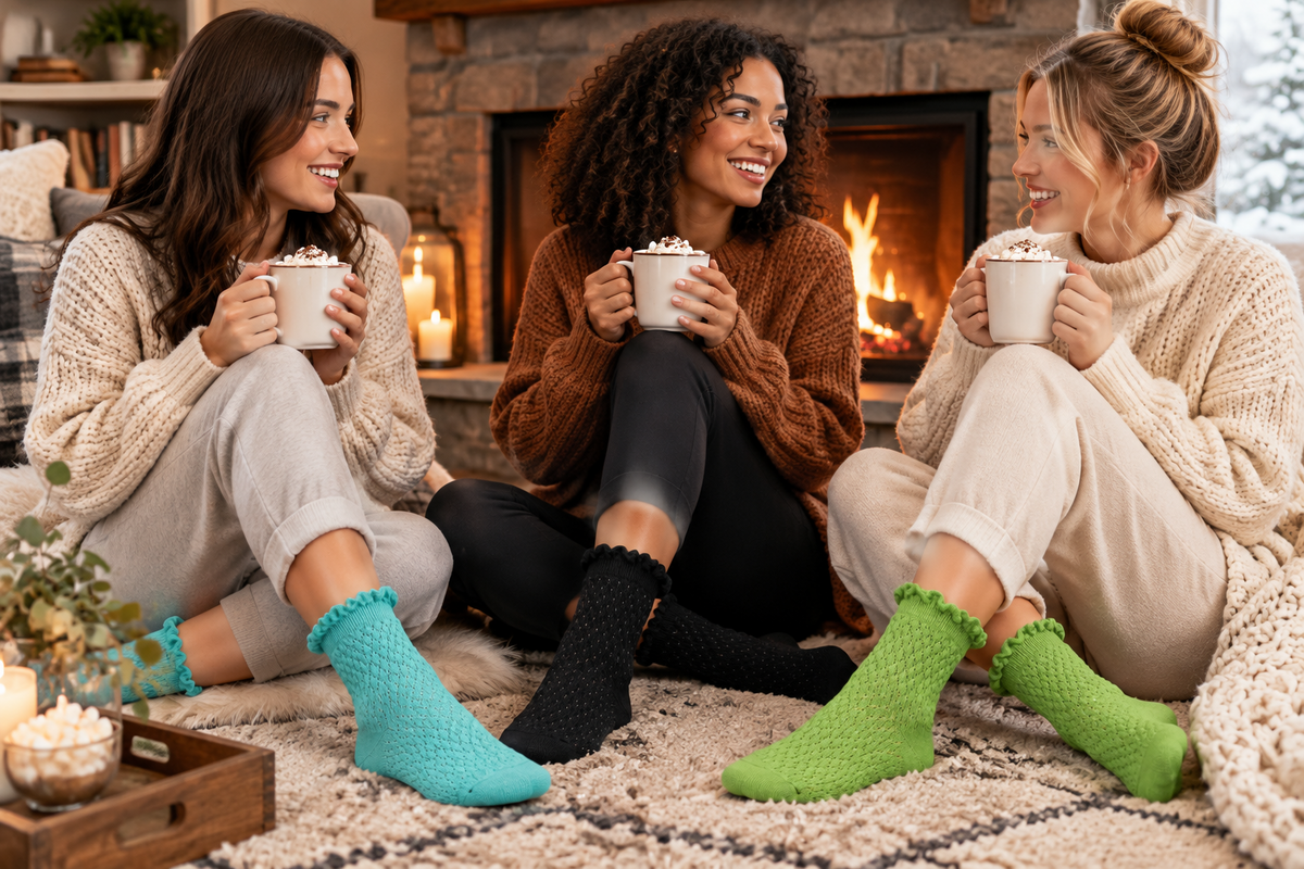 Women’s Quarter Socks – Combed Cotton Jacquard Knit Socks with Scalloped Top