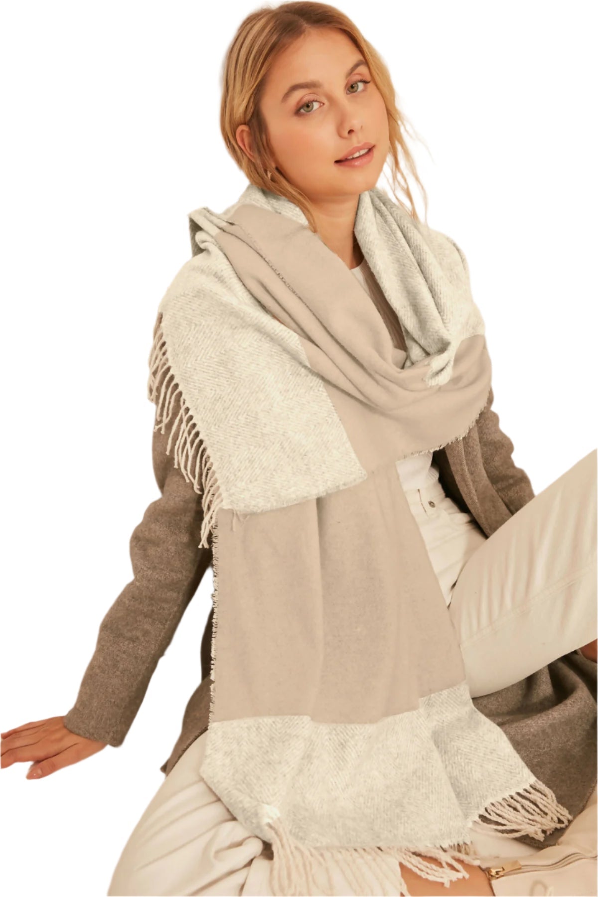 Women's Scarf - Soft Textured and Stylish Herringbone Patterned Thick Shoulder Shawl - Wear Sierra