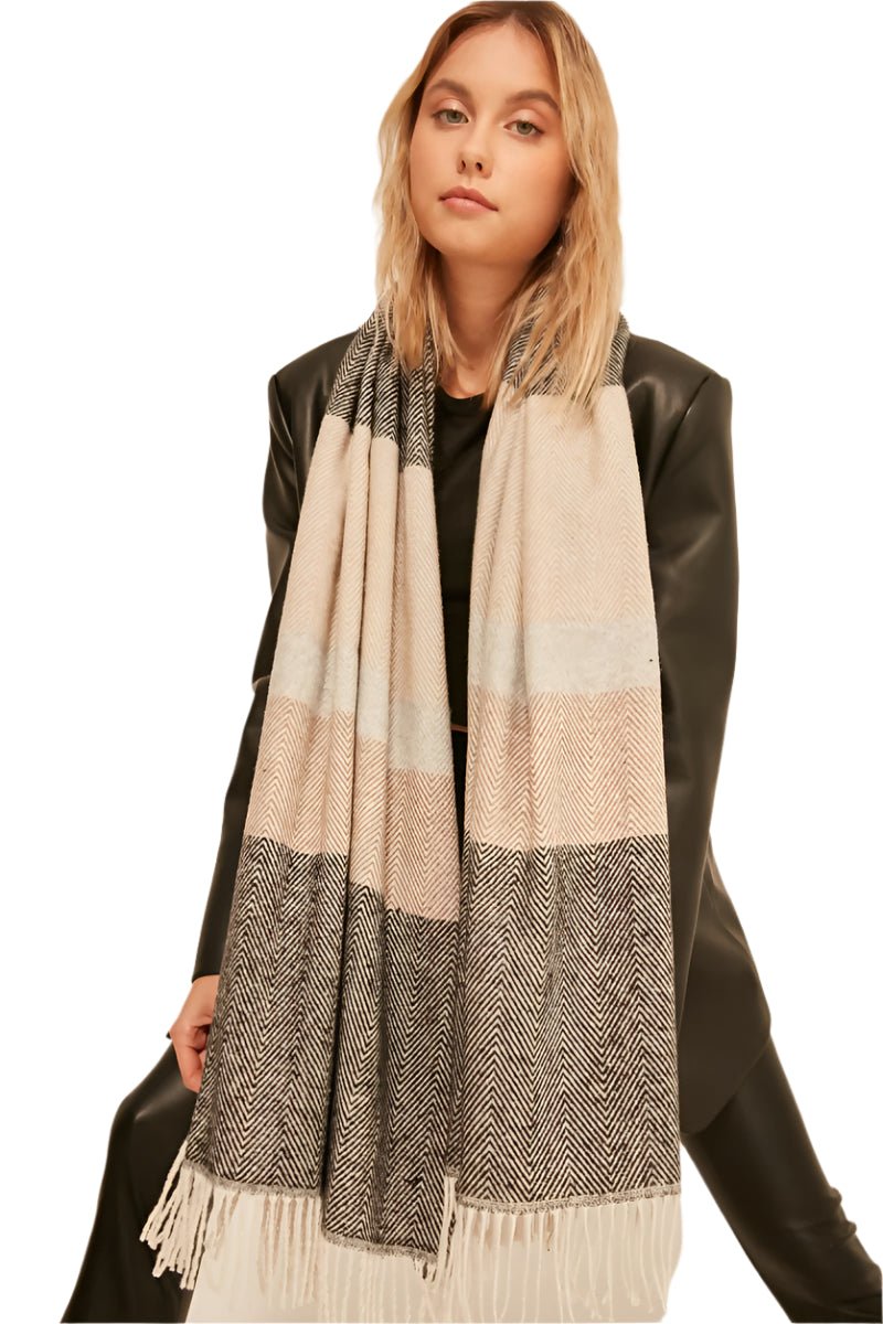 Women's Scarf - Soft Textured and Stylish Herringbone Patterned Thick Shoulder Shawl - Wear Sierra