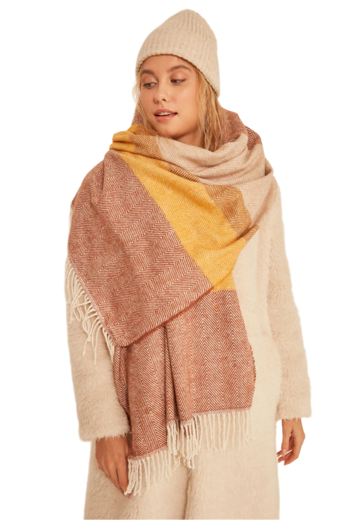 Women's Scarf - Soft Textured and Stylish Herringbone Patterned Thick Shoulder Shawl - Wear Sierra