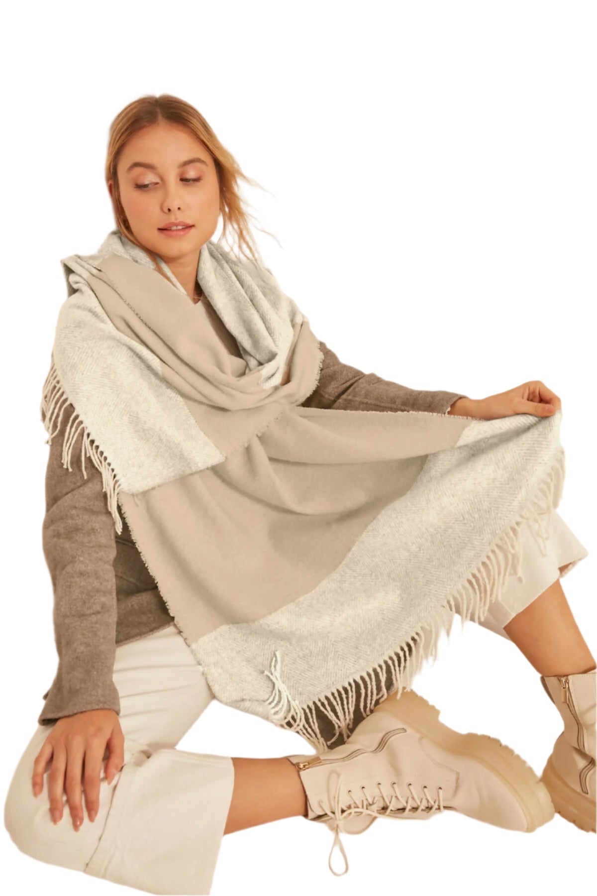 Women's Scarf - Soft Textured and Stylish Herringbone Patterned Thick Shoulder Shawl - Wear Sierra