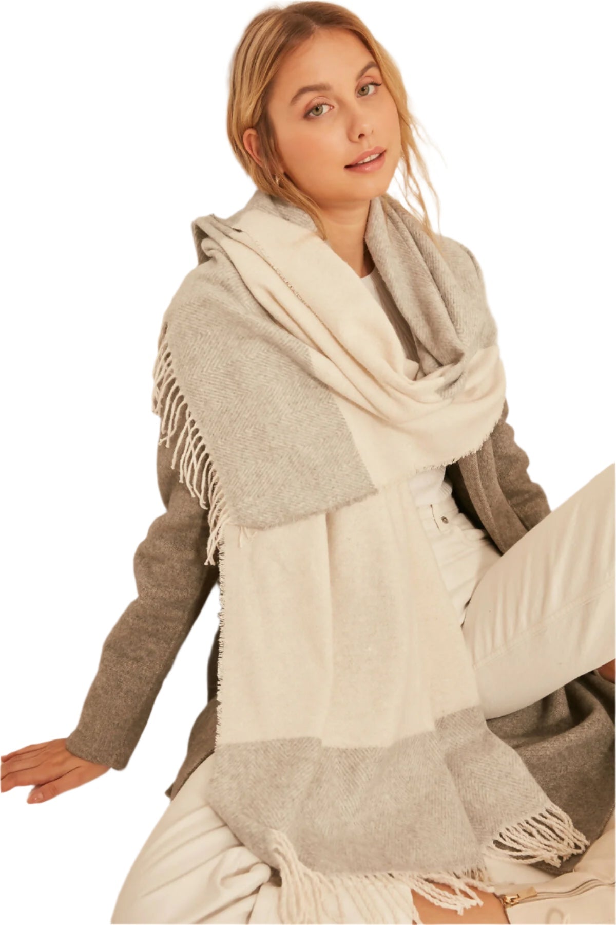 Women's Scarf - Soft Textured and Stylish Herringbone Patterned Thick Shoulder Shawl - Wear Sierra