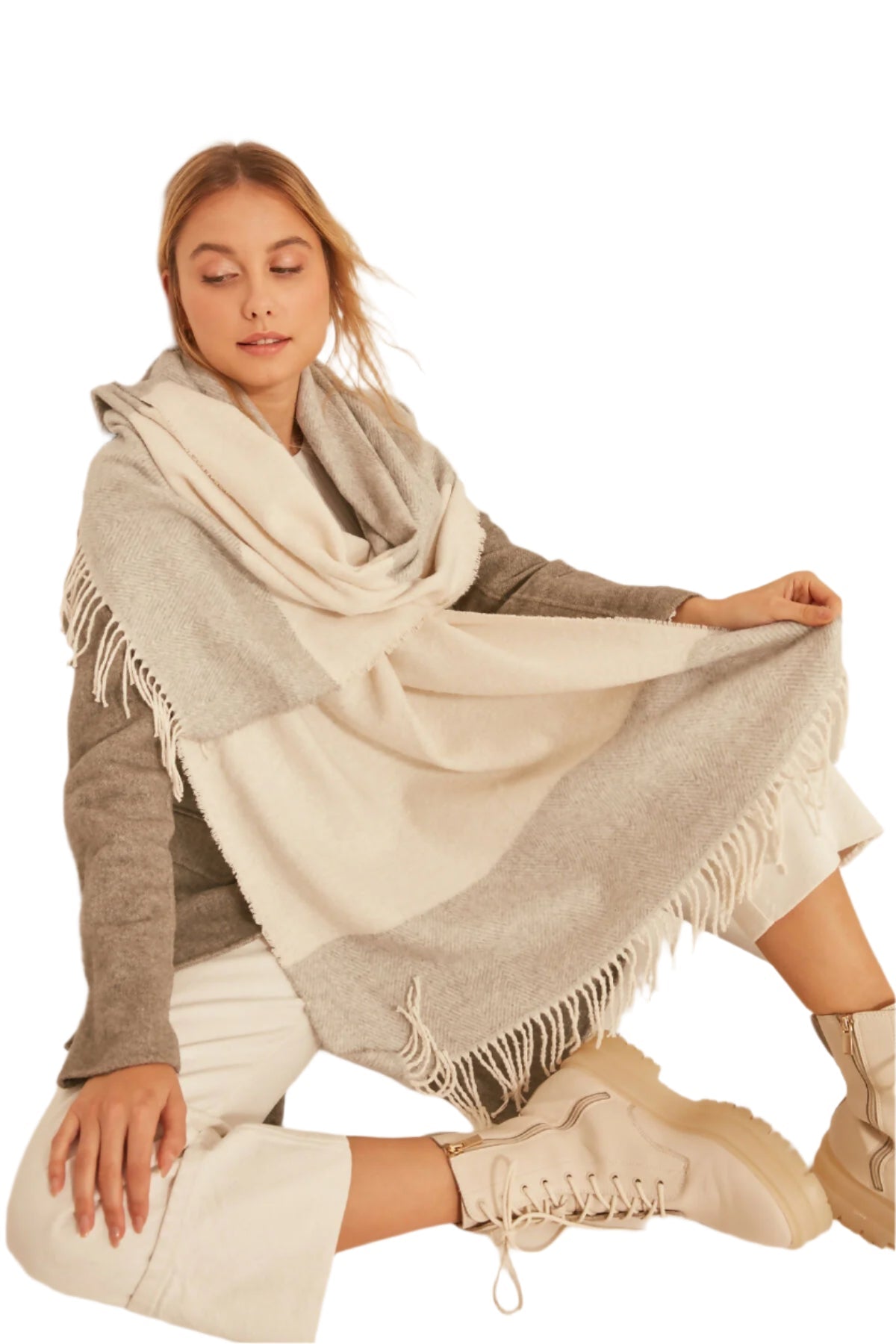 Women's Scarf - Soft Textured and Stylish Herringbone Patterned Thick Shoulder Shawl - Wear Sierra