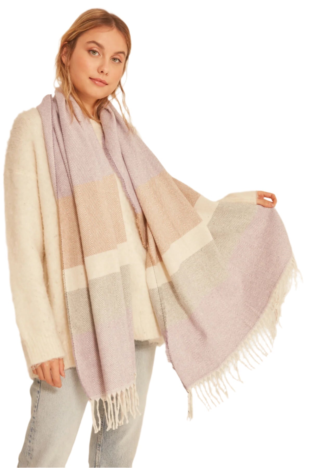 Women's Scarf - Soft Textured and Stylish Herringbone Patterned Thick Shoulder Shawl - Wear Sierra