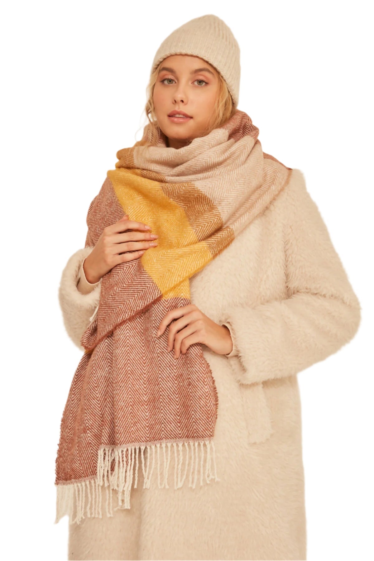 Women's Scarf - Soft Textured and Stylish Herringbone Patterned Thick Shoulder Shawl - Wear Sierra