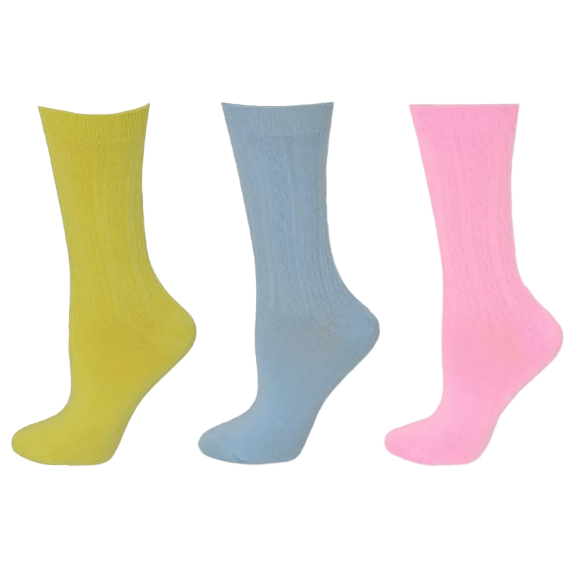 Women's Silky Rayon Cable Pattern Crew Socks in 3 Pair Packs - Great for Spring & Summer - Wear Sierra