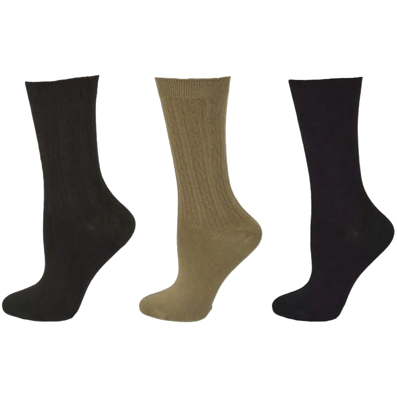 Women's Silky Rayon Cable Pattern Crew Socks in 3 Pair Packs - Great for Spring & Summer - Wear Sierra