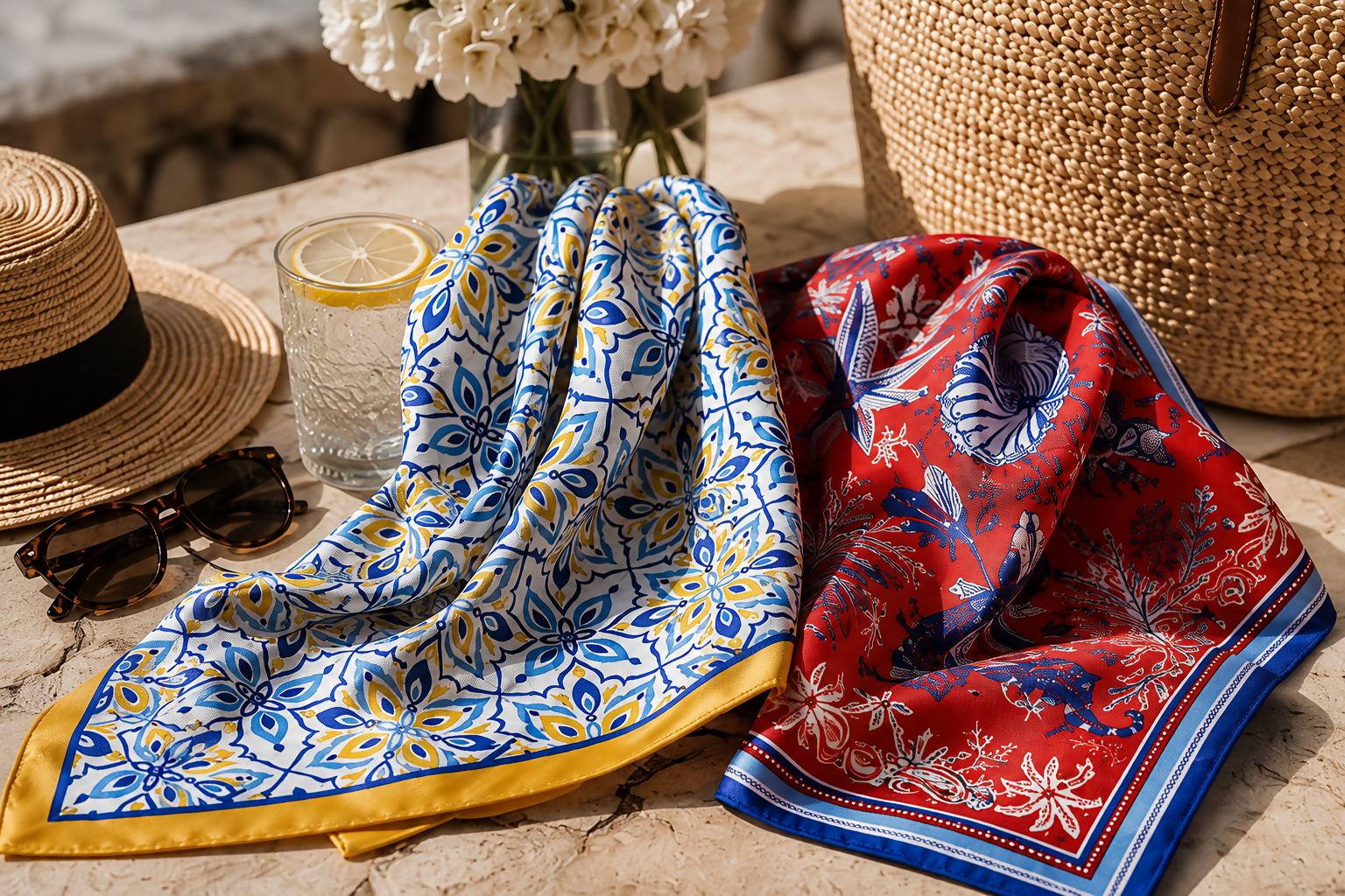 Women's Silky, Satin Twill Scarf Collection – Fashion Accessories in a Colorful 2-Piece Set - Wear Sierra