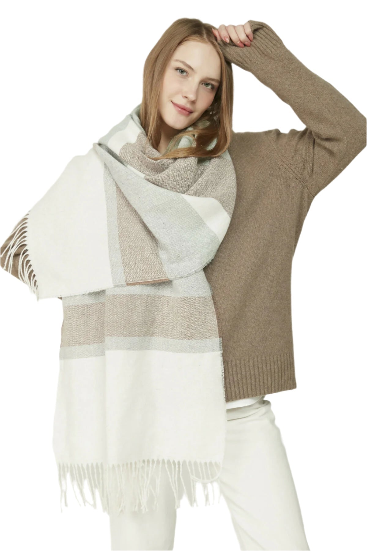 Women's Soft Pastel Scarf - Textured Striped Thick Shoulder Shawl, Gift For Mom - Wear Sierra