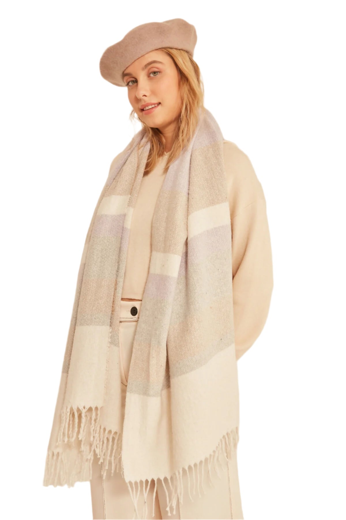 Women's Soft Pastel Scarf - Textured Striped Thick Shoulder Shawl, Gift For Mom - Wear Sierra