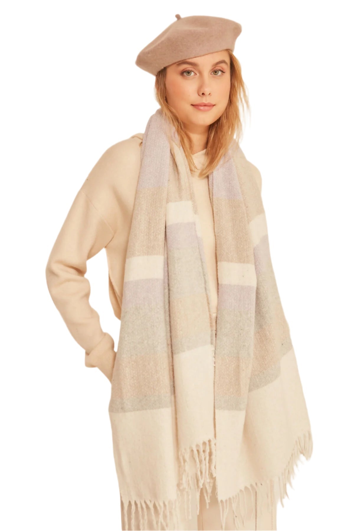 Women's Soft Pastel Scarf - Textured Striped Thick Shoulder Shawl, Gift For Mom - Wear Sierra