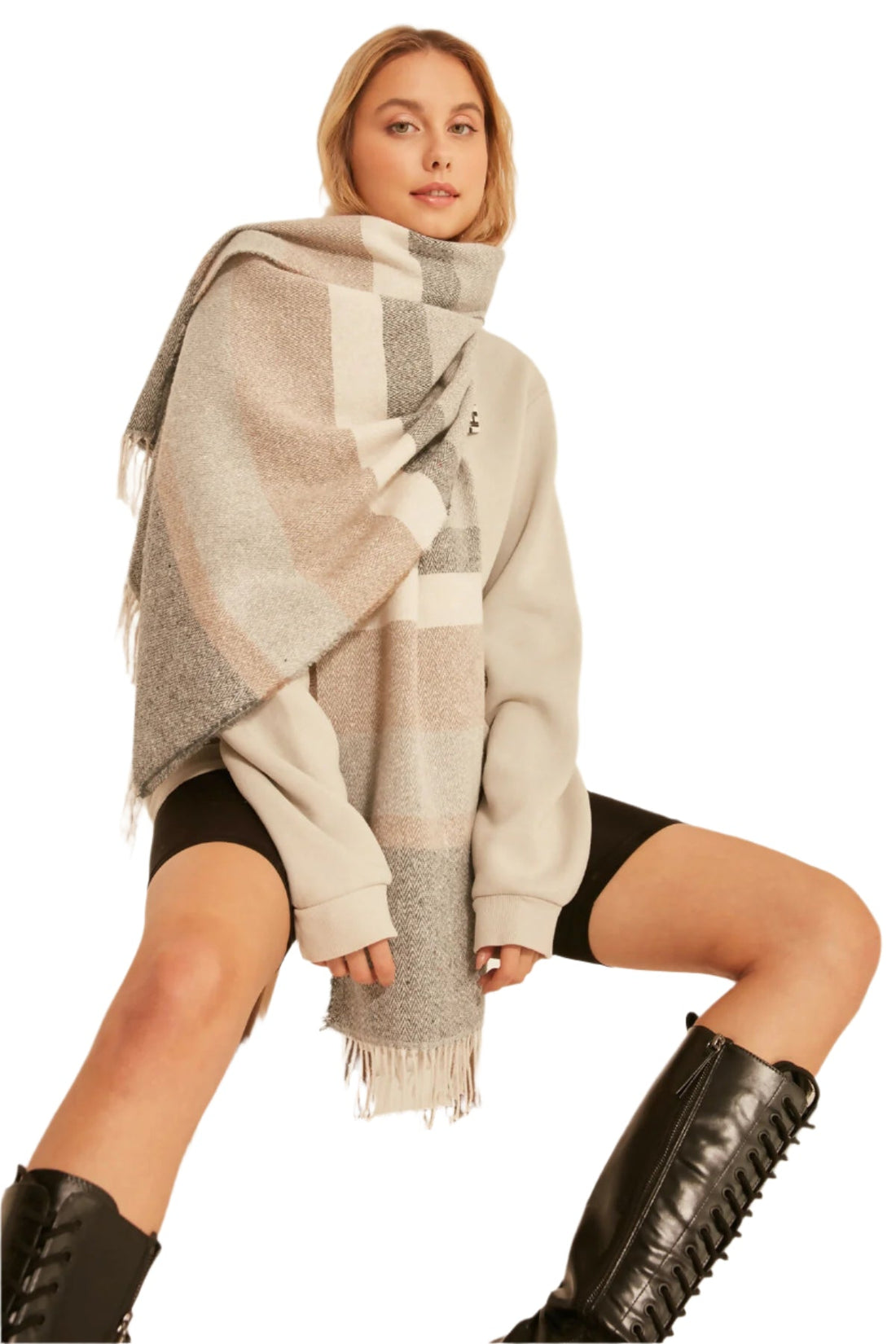 Women's Soft Pastel Scarf - Textured Striped Thick Shoulder Shawl, Gift For Mom - Wear Sierra