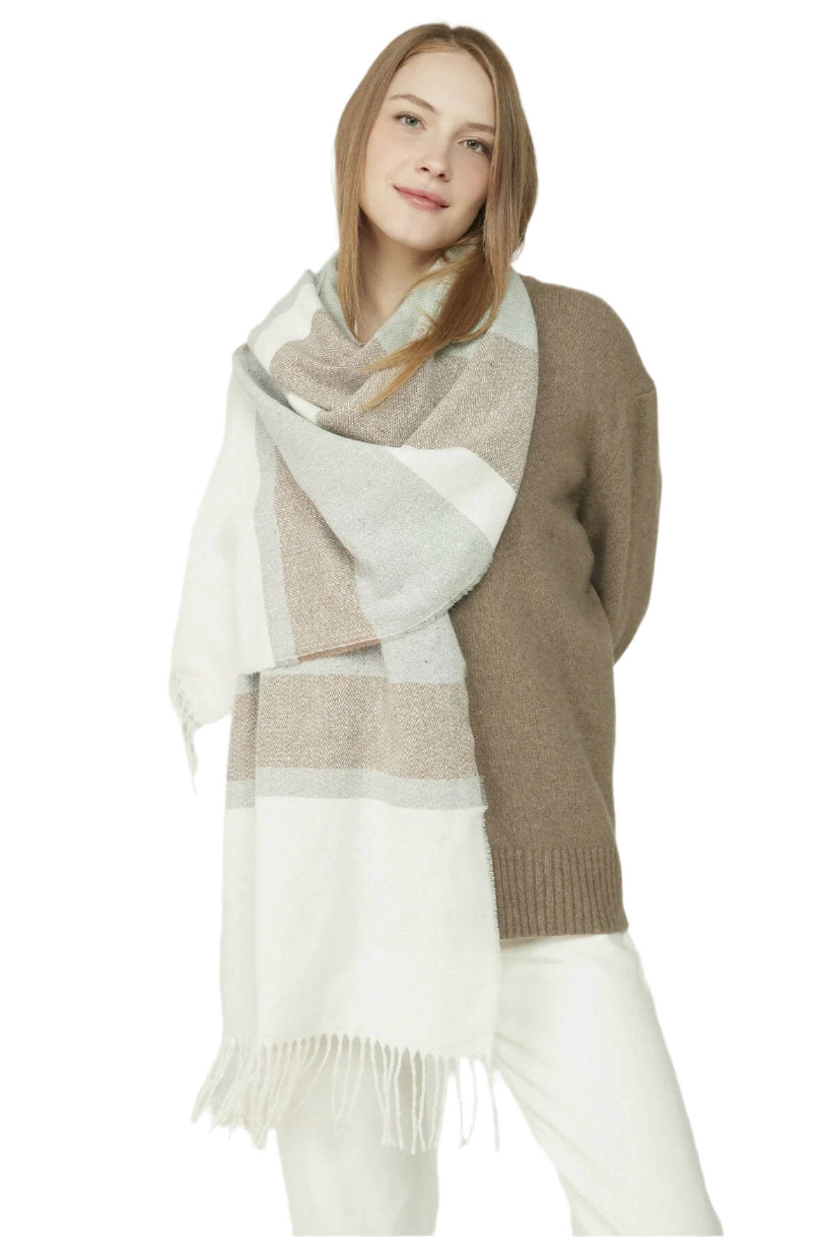 Women's Soft Pastel Scarf - Textured Striped Thick Shoulder Shawl, Gift For Mom - Wear Sierra