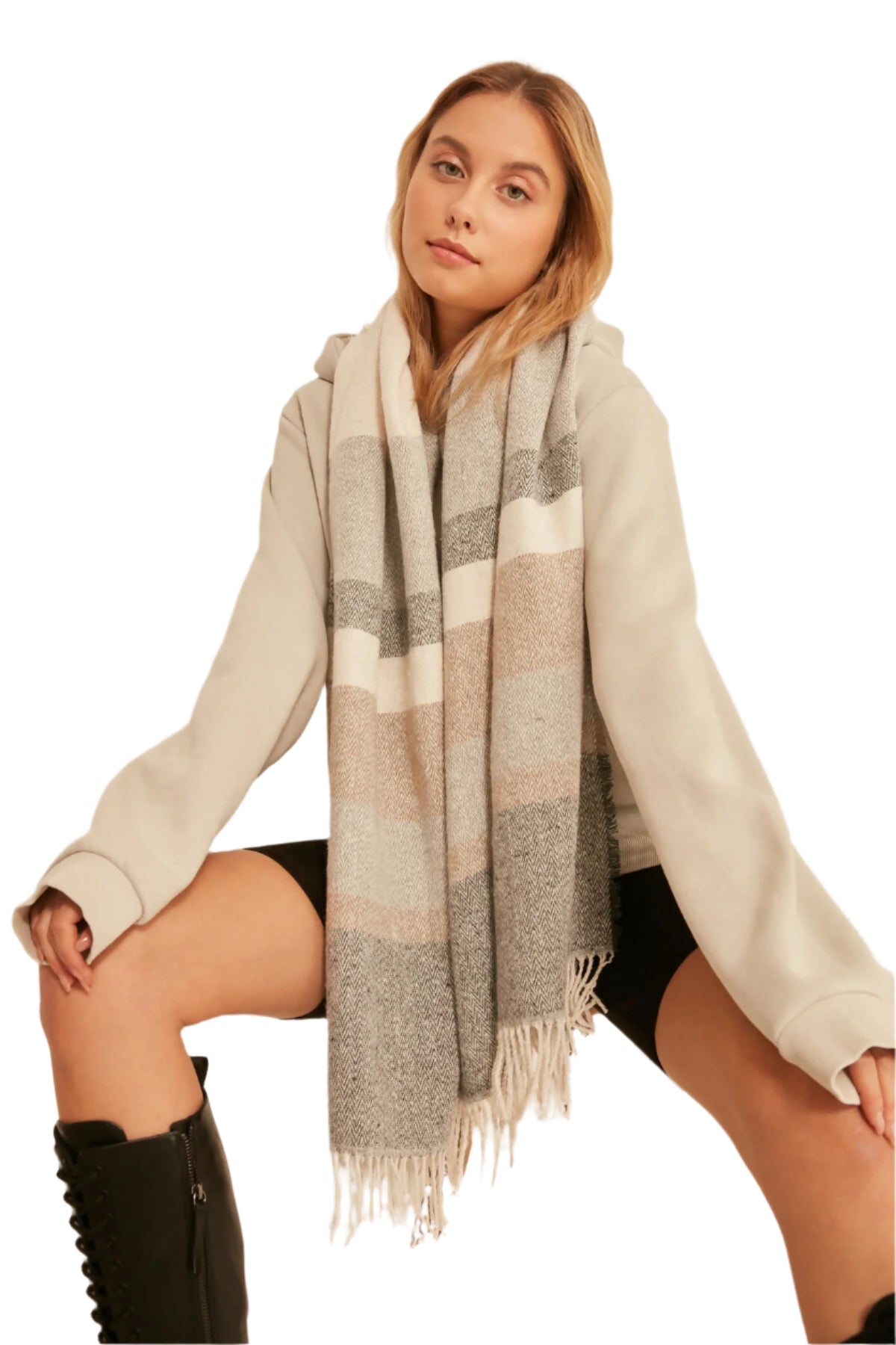 Women's Soft Pastel Scarf - Textured Striped Thick Shoulder Shawl, Gift For Mom - Wear Sierra