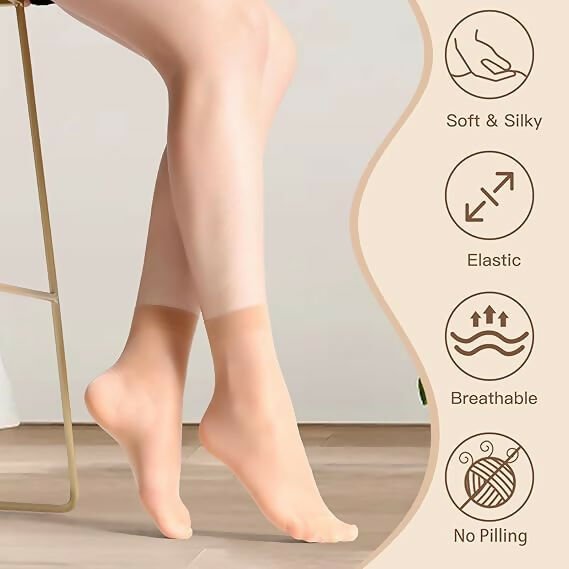 Women's Stay-Up Nylon Ankle Highs Regular and Queen Sizes in 6-Pair Packs - Wear Sierra