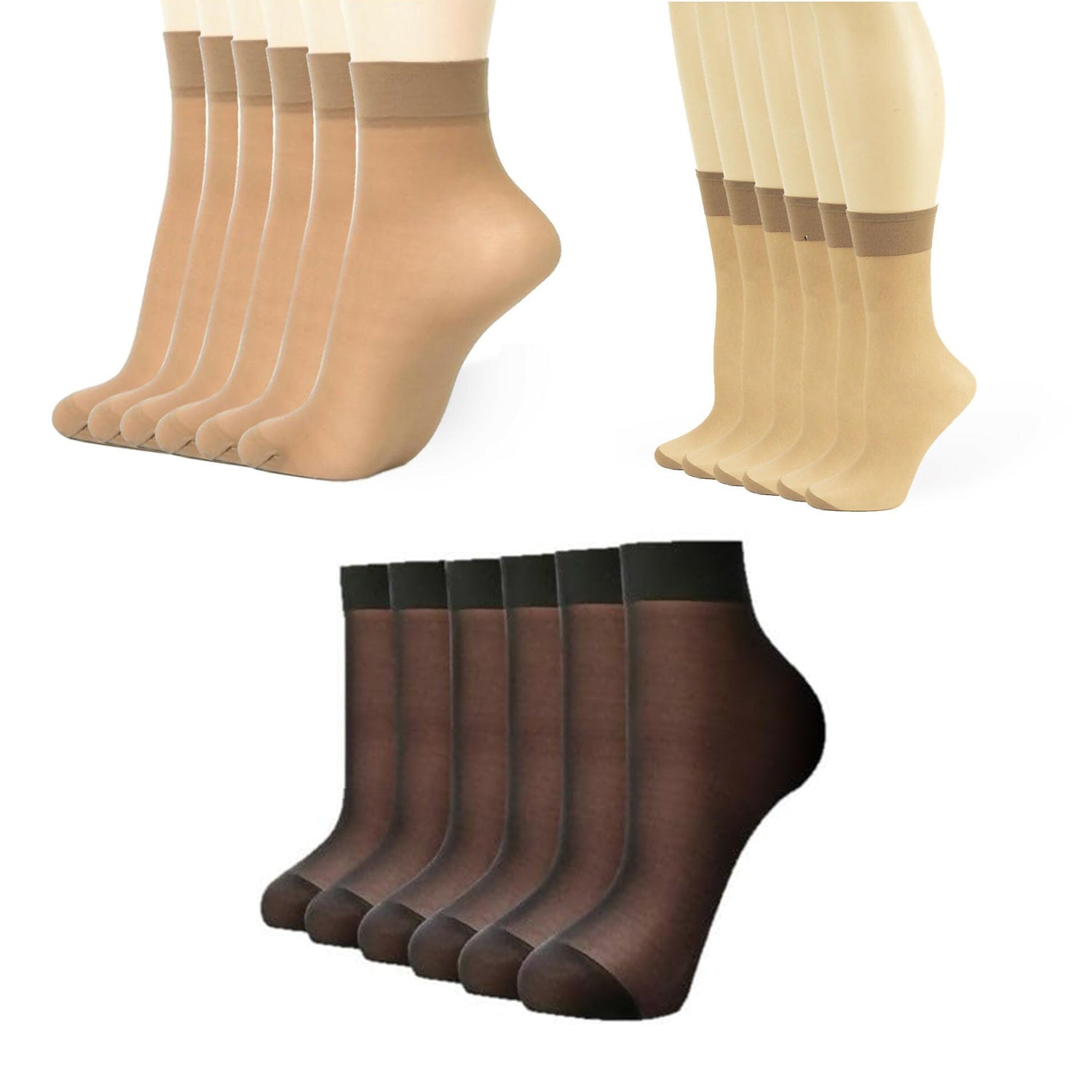 Women's Stay-Up Nylon Ankle Highs Regular and Queen Sizes in 6-Pair Packs - Wear Sierra