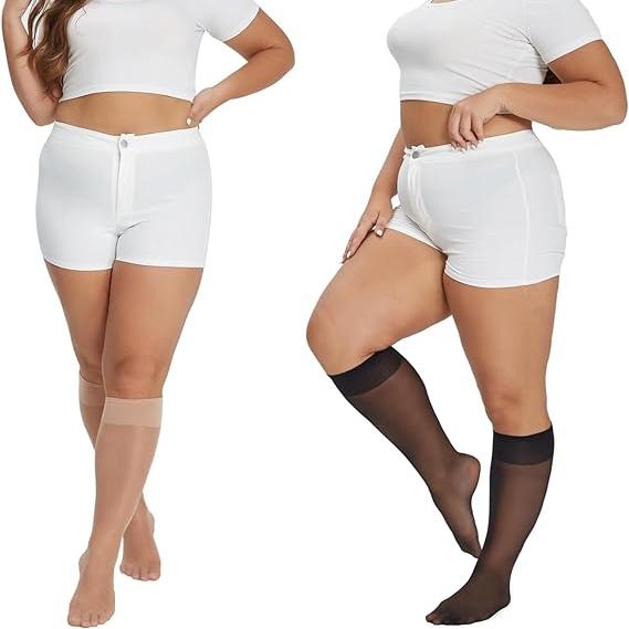Women's Stay-Up Nylon Knee Highs Queen Plus 6 Pair Packs - Wear Sierra