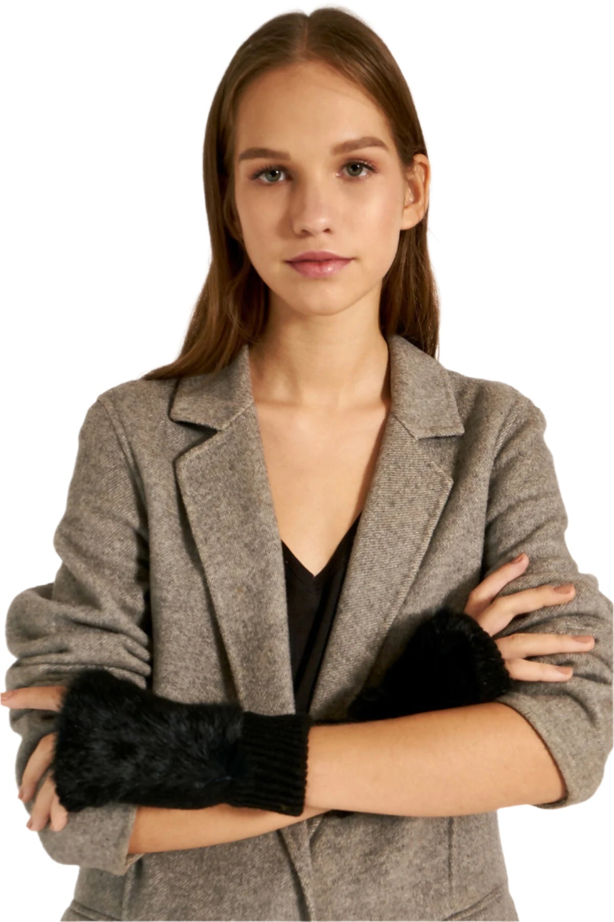 Women's Stylish Furry Fingerless Gloves for Driving, Half Gloves for Office, Computer Work, Gloves for Long Nails - Wear Sierra