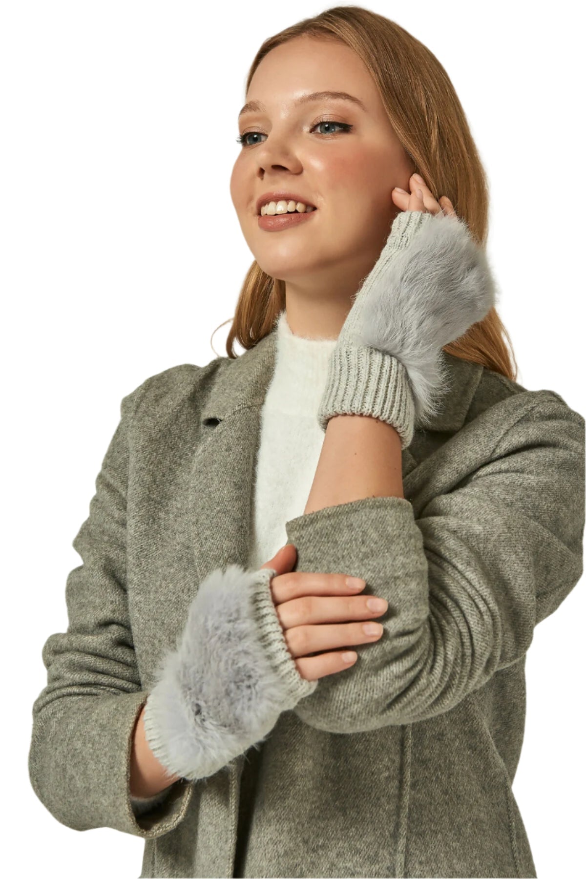 Women's Stylish Furry Fingerless Gloves for Driving, Half Gloves for Office, Computer Work, Gloves for Long Nails - Wear Sierra