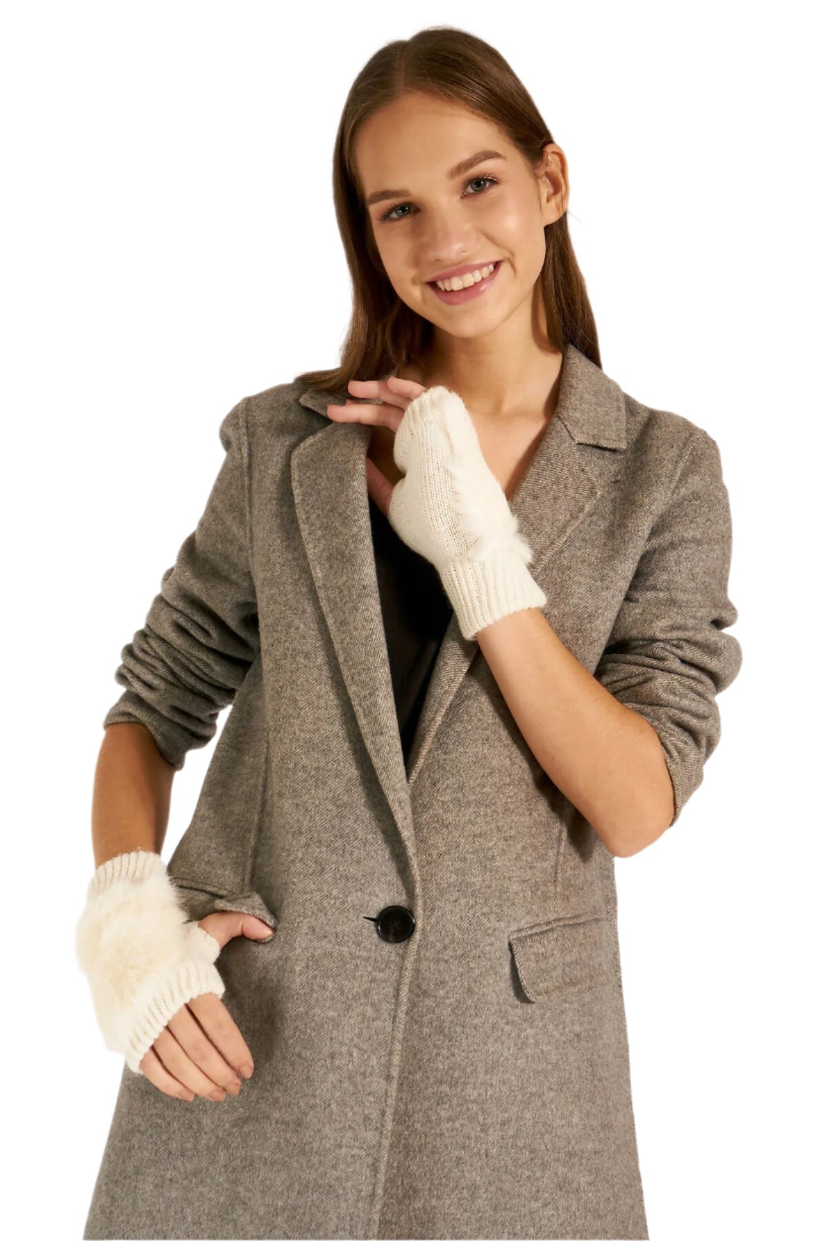 Women's Stylish Furry Fingerless Gloves for Driving, Half Gloves for Office, Computer Work, Gloves for Long Nails - Wear Sierra