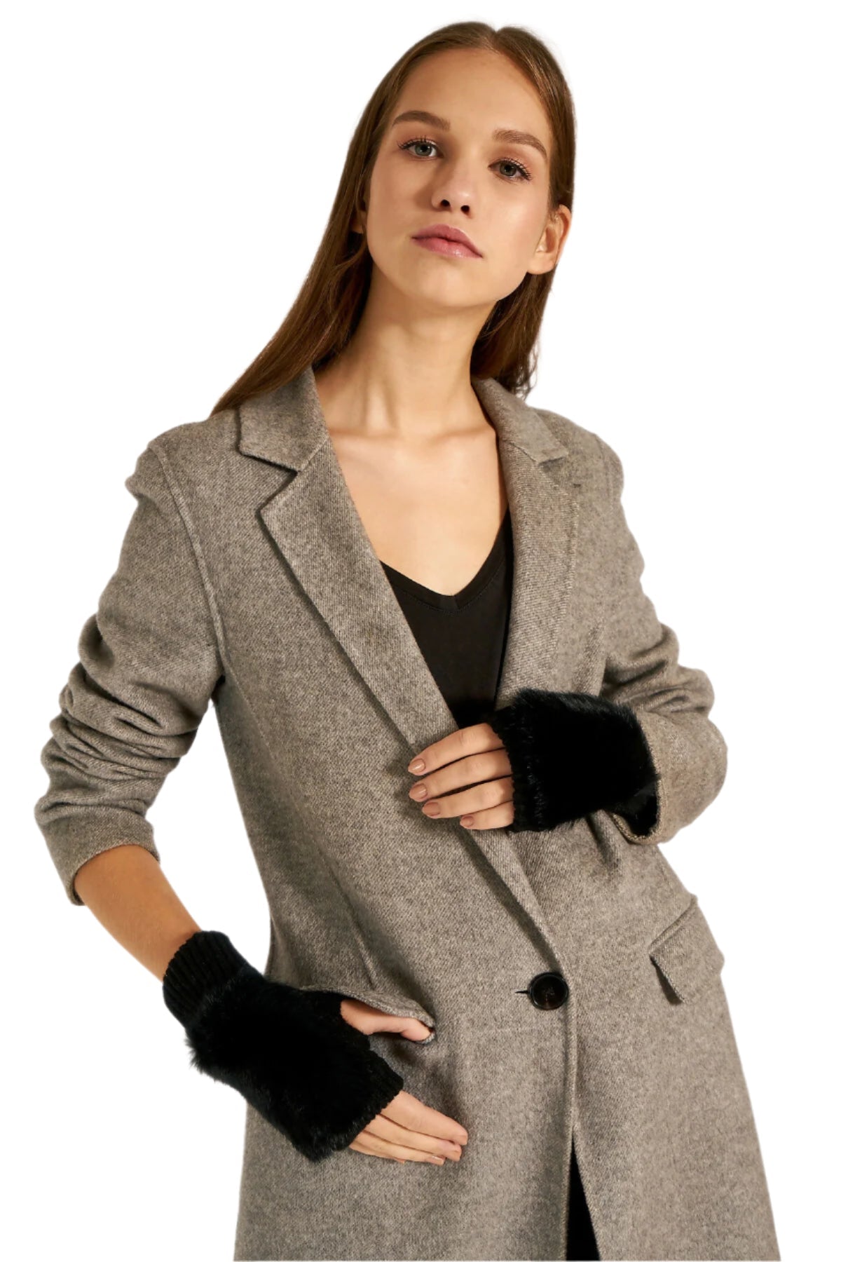 Women's Stylish Furry Fingerless Gloves for Driving, Half Gloves for Office, Computer Work, Gloves for Long Nails - Wear Sierra