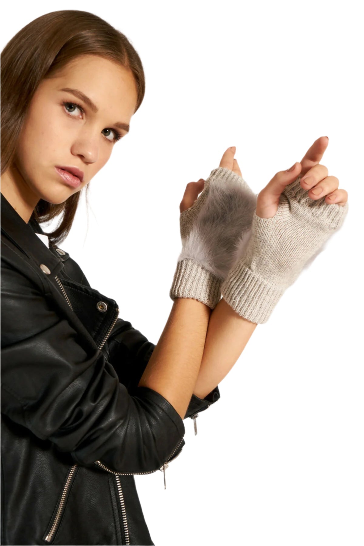 Women's Stylish Furry Fingerless Gloves for Driving, Half Gloves for Office, Computer Work, Gloves for Long Nails - Wear Sierra