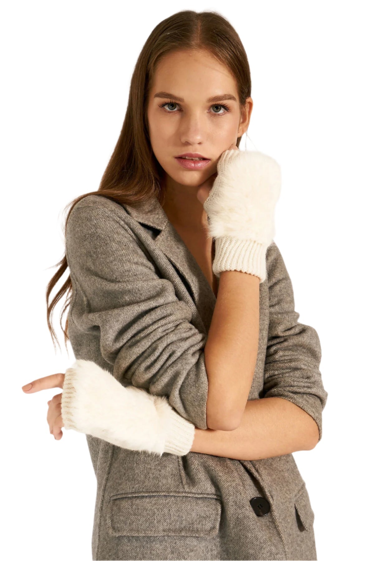 Women's Stylish Furry Fingerless Gloves for Driving, Half Gloves for Office, Computer Work, Gloves for Long Nails - Wear Sierra