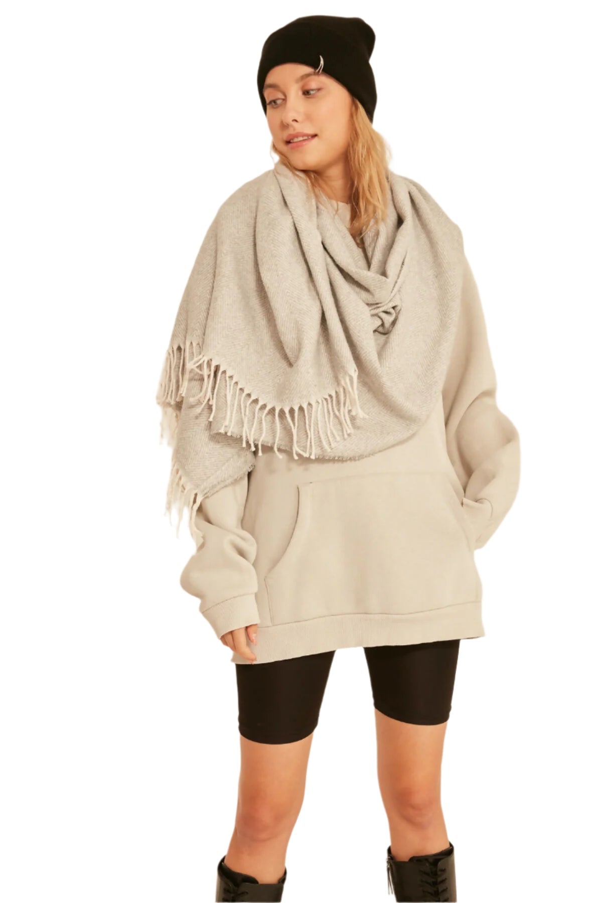 Women's Thick Shoulder Shawl, Soft Textured Scarf with Tassels For Fall & Winter - Wear Sierra