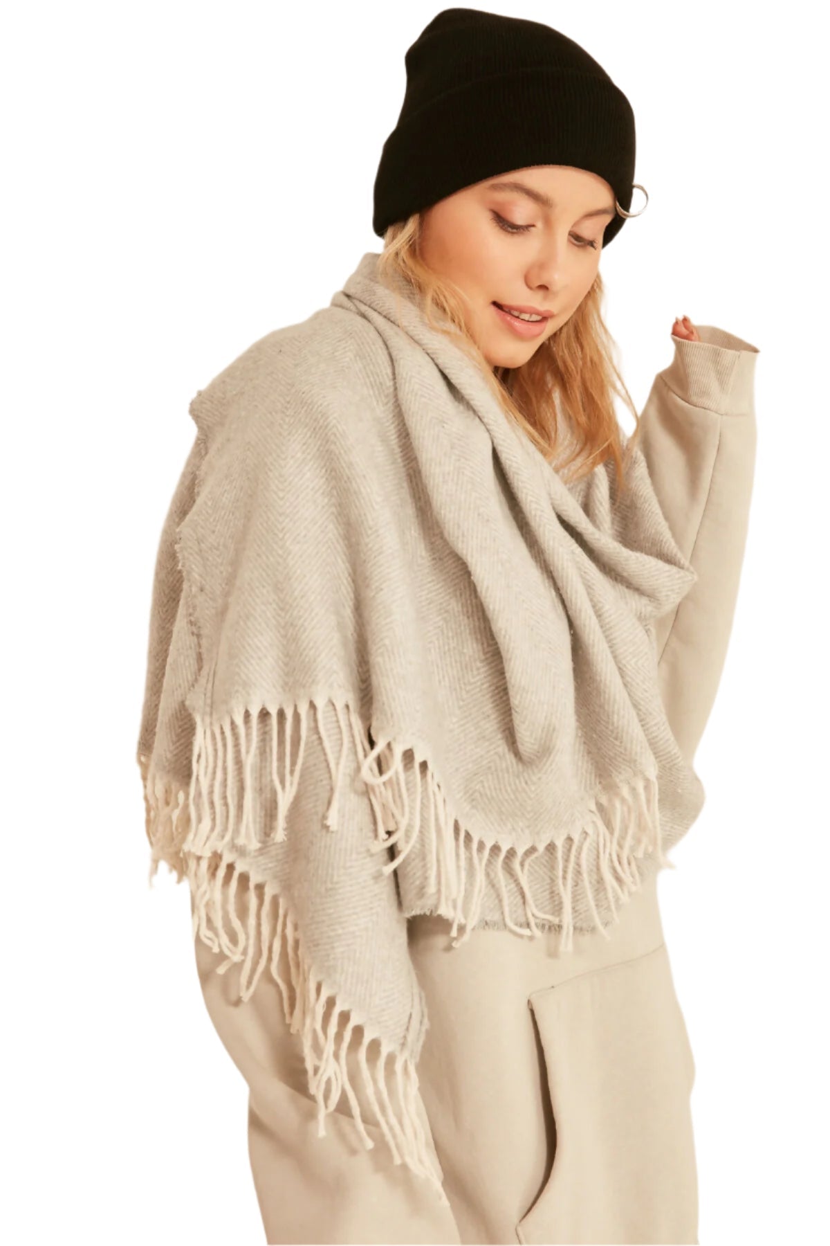 Women's Thick Shoulder Shawl, Soft Textured Scarf with Tassels For Fall & Winter - Wear Sierra