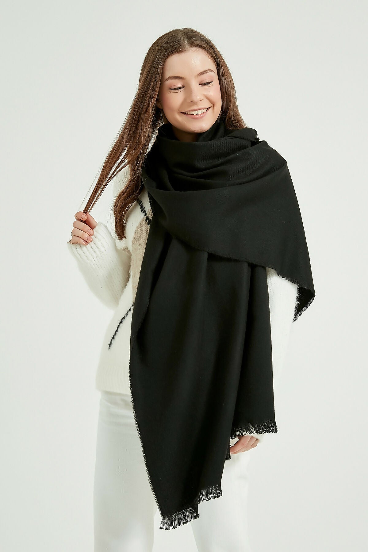 Women's Thick Shoulder Wrap Scarf with Self-Fringe - Wear Sierra