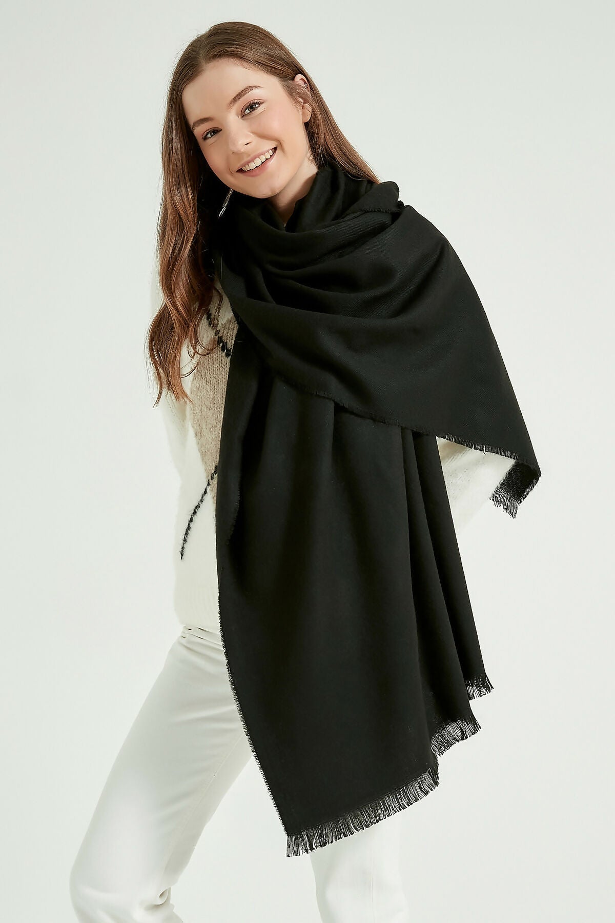 Women's Thick Shoulder Wrap Scarf with Self-Fringe - Wear Sierra