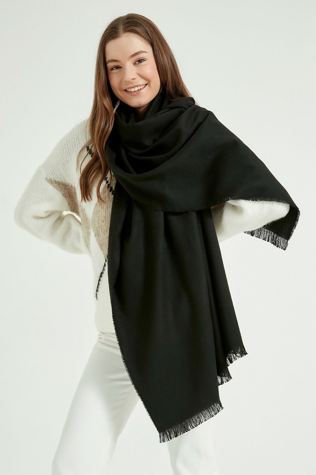 Women's Thick Shoulder Wrap Scarf with Self-Fringe - Wear Sierra