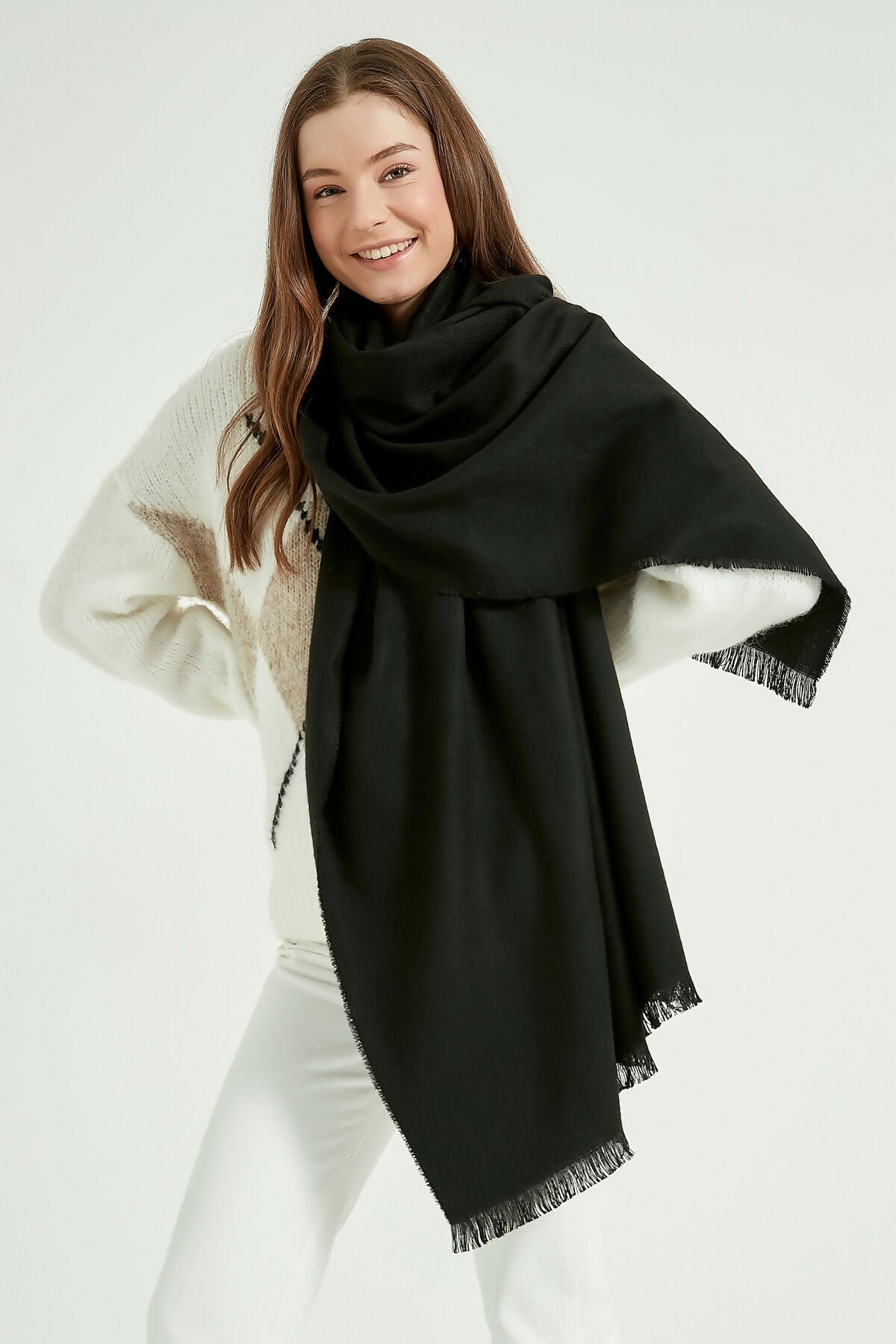 Women's Thick Shoulder Wrap Scarf with Self-Fringe - Wear Sierra