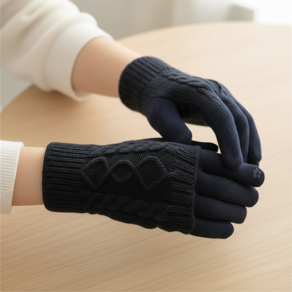 Women's Touchscreen Gloves – Soft, Furry Lining Cable Knit Winter Gloves