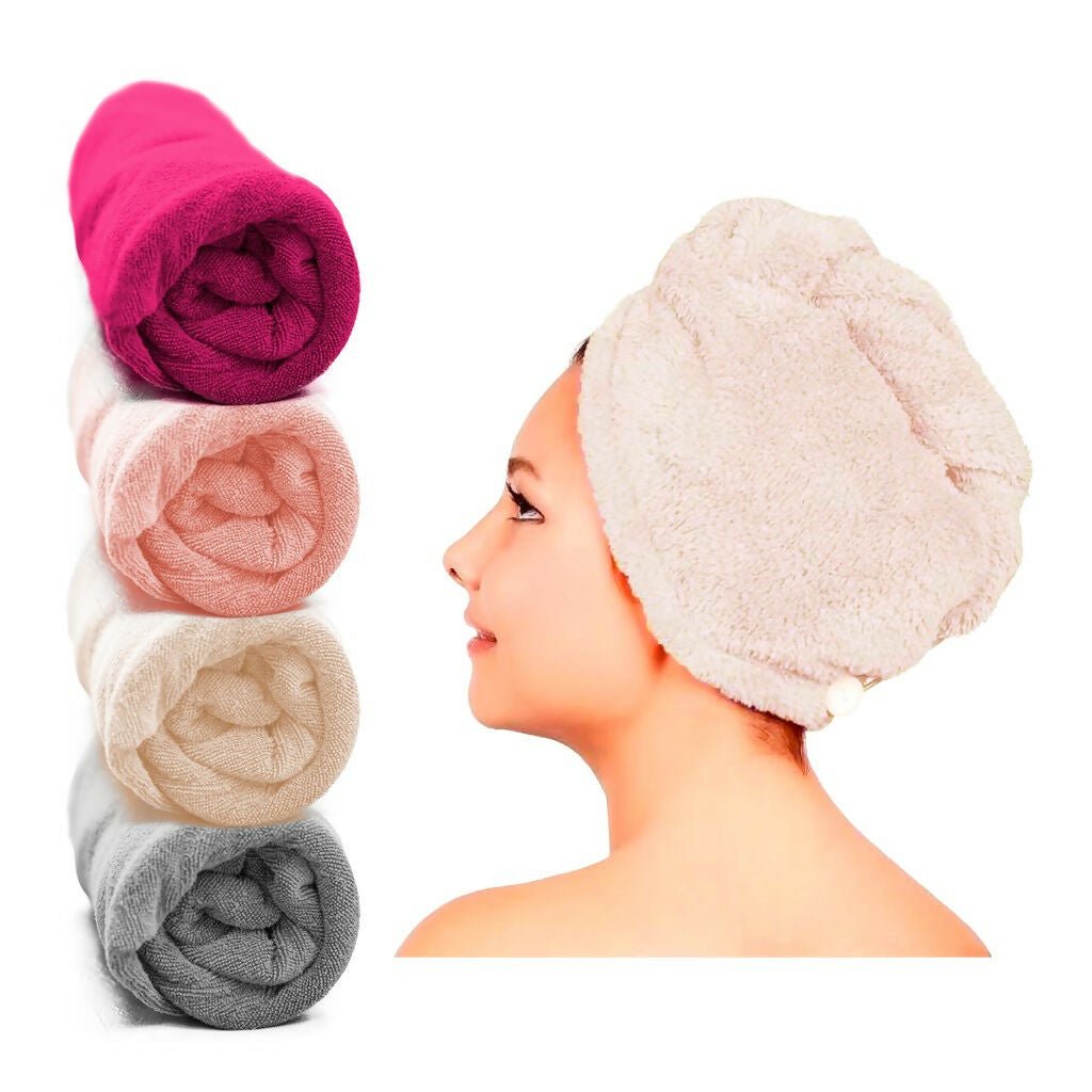 Women's Twist Hair Towel Wrap With Button, 4 Pack Set, 2 Pack Set, Super Absorbent, Quick Dry - Wear Sierra