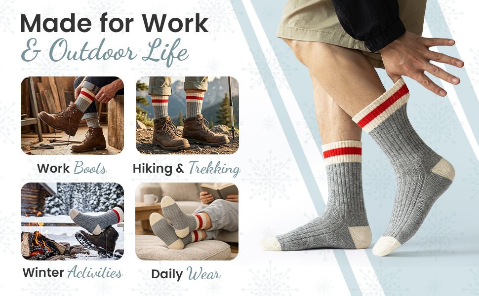 Wool Striped Men's 3 Pair Pack Work and Boot Socks - Wear Sierra
