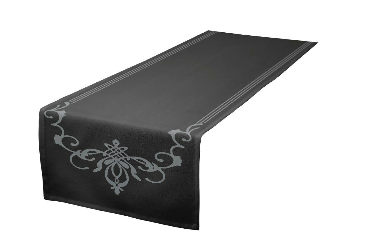 Christmas Table Runner in Formal Black and Silver Floral Pattern - 59" x 17" - Wear Sierra